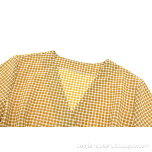 New Design Women Fashion Button Plaid Dress
